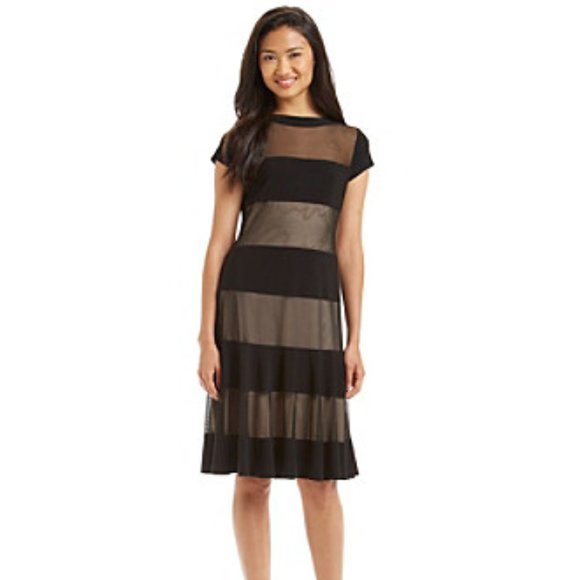 R&M Richards Dresses & Skirts - R&M Richard Mesh Striped Net Cocktail Dress